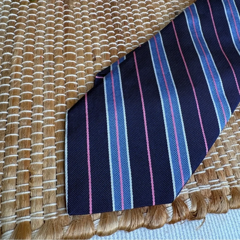 Brooks Brothers Silk Blue White Navy & Pink Diagonal Striped Tie